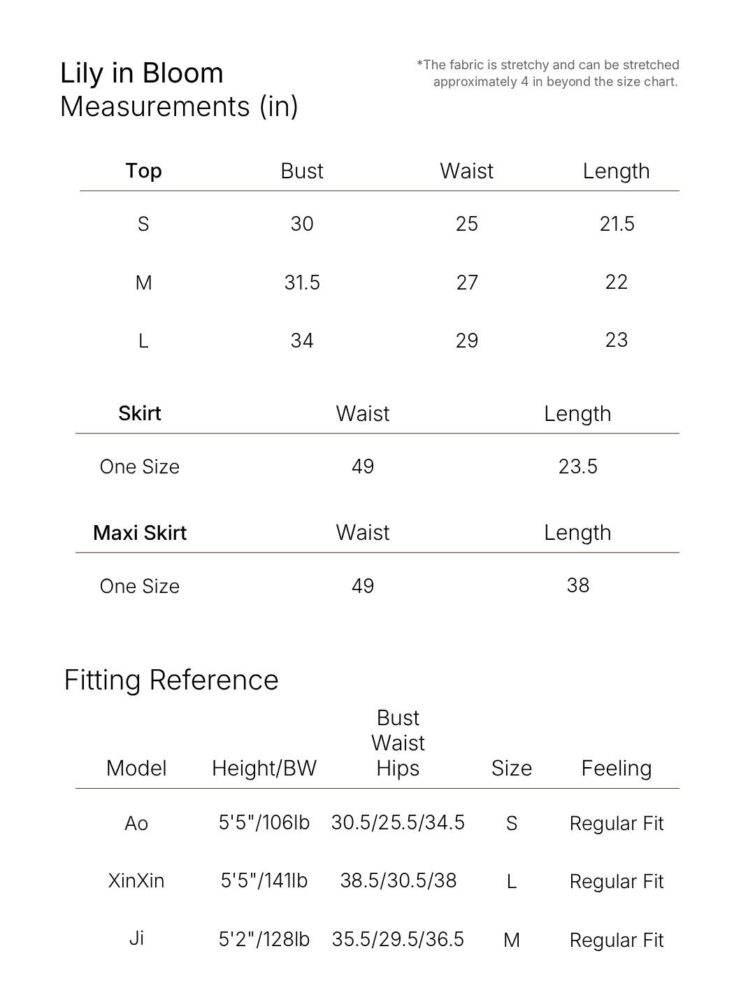 Size chart
