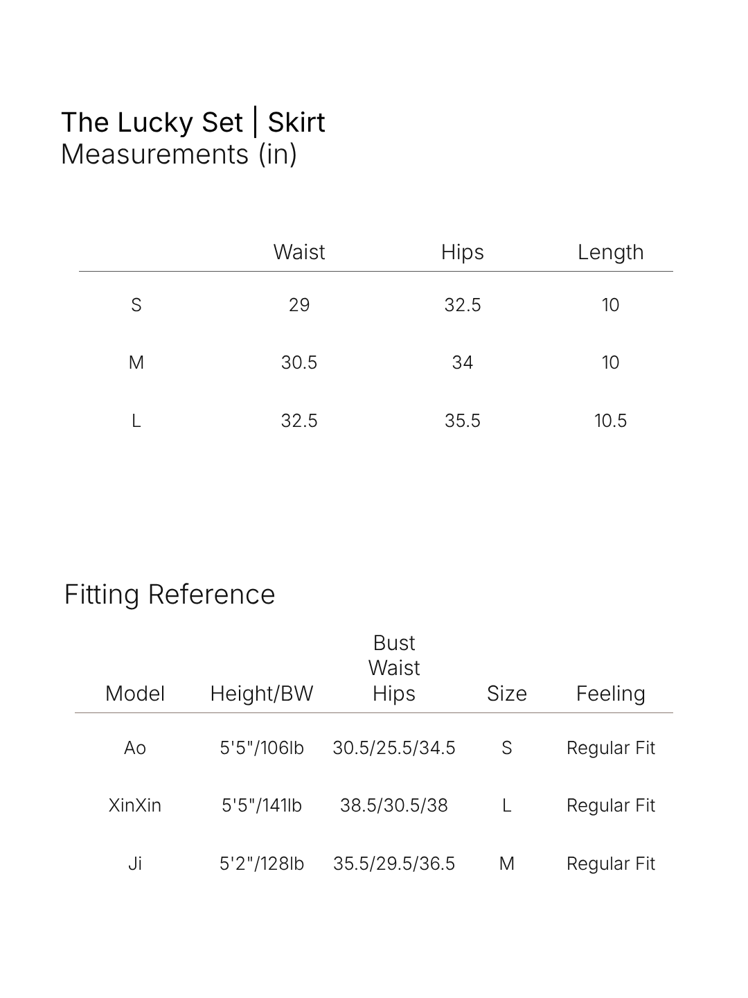 Size chart