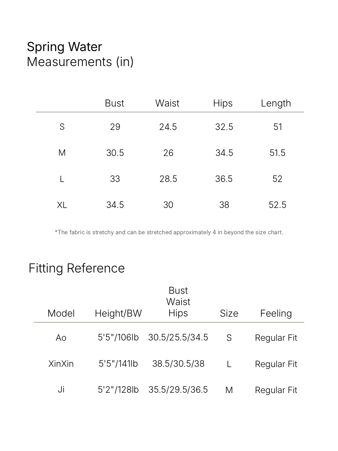 Size chart