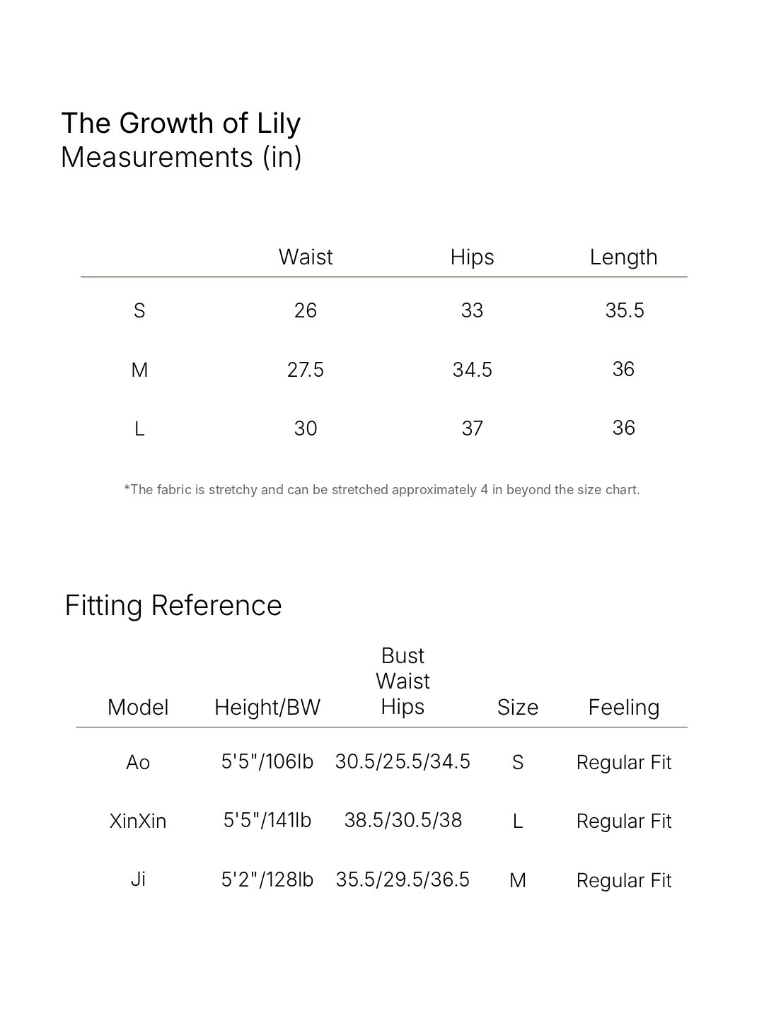 Size chart