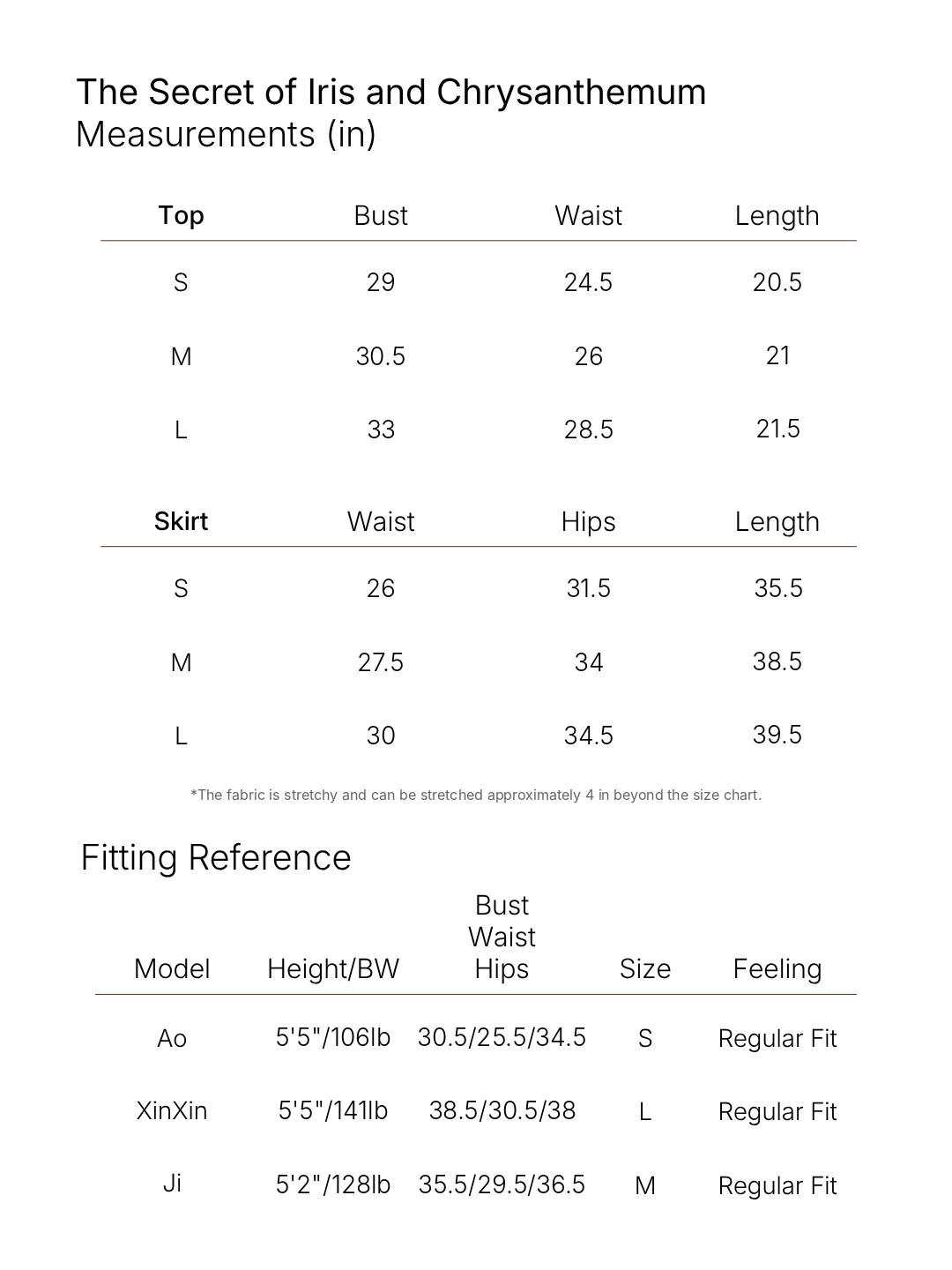 Size chart
