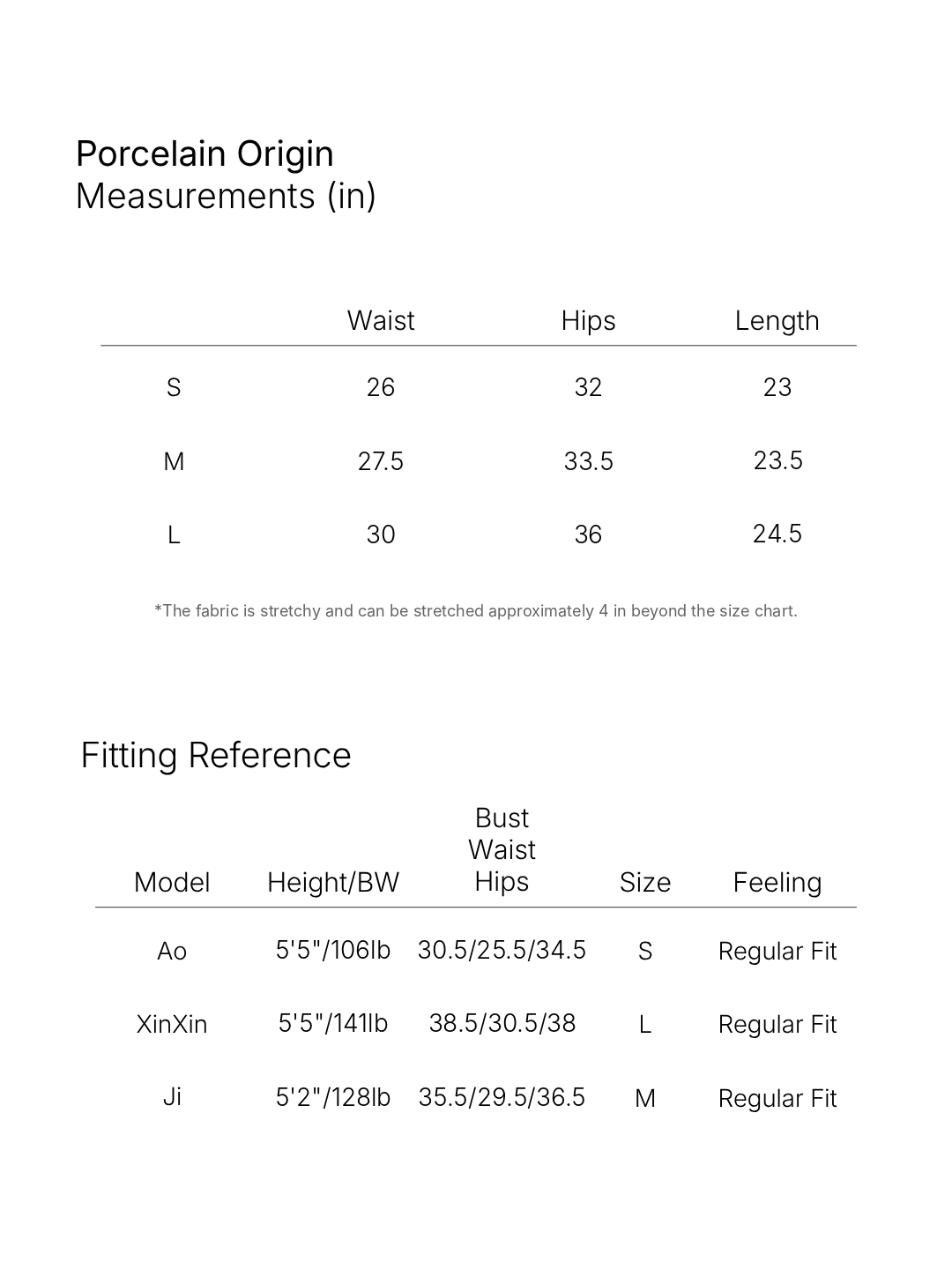 Size chart